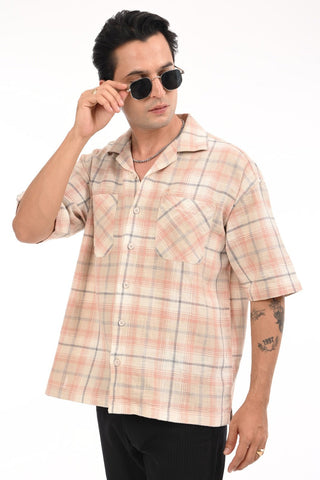 Autumn Sunset Checkered Oversized Cotton Shirt - model_poseposition_of_shirtporduct_type