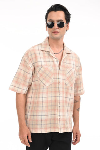 Autumn Sunset Checkered Oversized Cotton Shirt - model_poseposition_of_shirtporduct_type