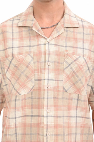 Autumn Sunset Checkered Oversized Cotton Shirt - model_poseposition_of_shirtporduct_type