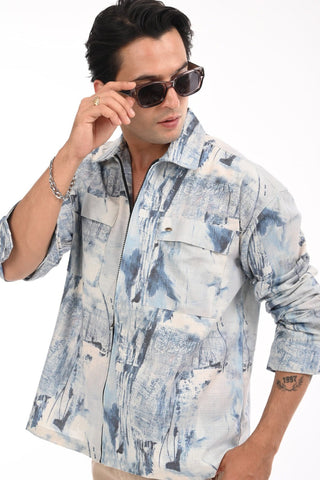 Ballad Blue Pure Cotton Zipper Shirt - model_poseposition_of_shirtporduct_type