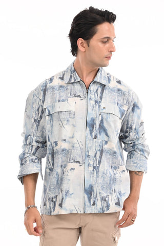 Ballad Blue Pure Cotton Zipper Shirt - model_poseposition_of_shirtporduct_type