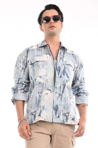 Ballad Blue Pure Cotton Zipper Shirt - model_poseposition_of_shirtporduct_type