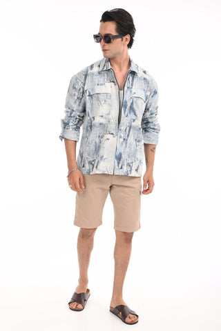 Ballad Blue Pure Cotton Zipper Shirt - model_poseposition_of_shirtporduct_type