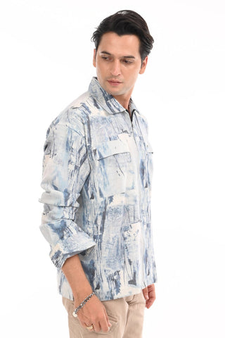 Ballad Blue Pure Cotton Zipper Shirt - model_poseposition_of_shirtporduct_type