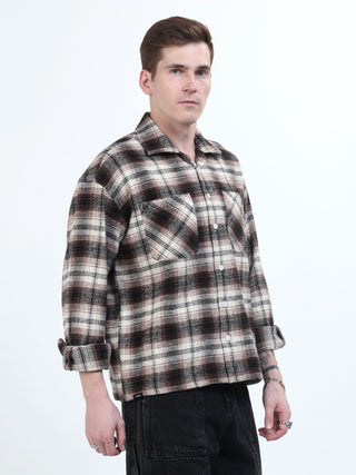 Black & Brown Brushed - Cotton Checks Shacket - model_poseposition_of_shirtporduct_type