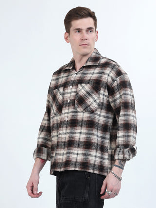 Black & Brown Brushed - Cotton Checks Shacket - model_poseposition_of_shirtporduct_type