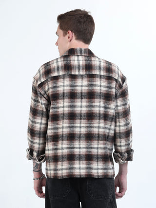 Black & Brown Brushed - Cotton Checks Shacket - model_poseposition_of_shirtporduct_type