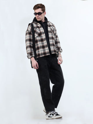 Black & Brown Brushed - Cotton Checks Shacket - model_poseposition_of_shirtporduct_type