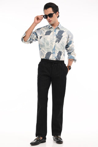 Black Linen Blend Straight Fit Striped trousers - model_poseposition_of_shirtporduct_type