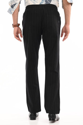 Black Linen Blend Straight Fit Striped trousers - model_poseposition_of_shirtporduct_type