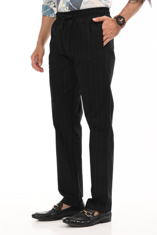 Black Linen Blend Straight Fit Striped trousers - model_poseposition_of_shirtporduct_type
