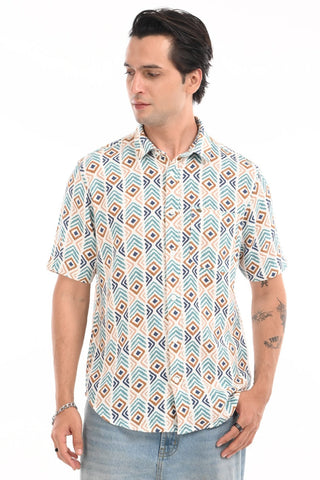 Blue Chevron Textured Cotton Casual Shirt - model_poseposition_of_shirtporduct_type