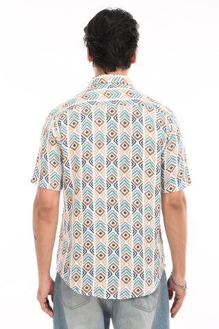 Blue Chevron Textured Cotton Casual Shirt - model_poseposition_of_shirtporduct_type