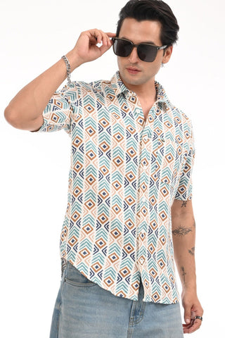 Blue Chevron Textured Cotton Casual Shirt - model_poseposition_of_shirtporduct_type