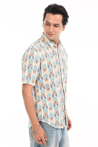 Blue Chevron Textured Cotton Casual Shirt - model_poseposition_of_shirtporduct_type