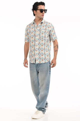 Blue Chevron Textured Cotton Casual Shirt - model_poseposition_of_shirtporduct_type
