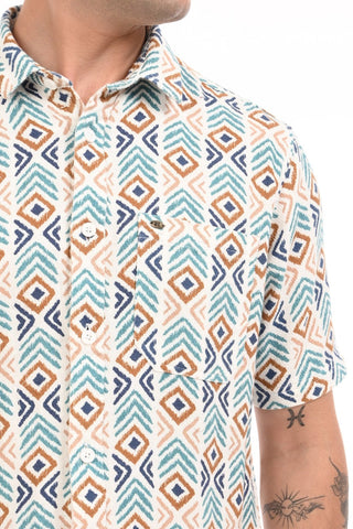 Blue Chevron Textured Cotton Casual Shirt - model_poseposition_of_shirtporduct_type