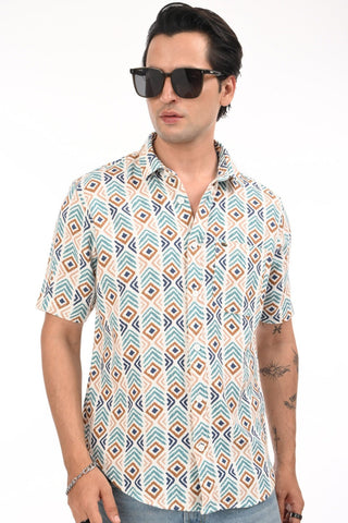 Blue Chevron Textured Cotton Casual Shirt - model_poseposition_of_shirtporduct_type
