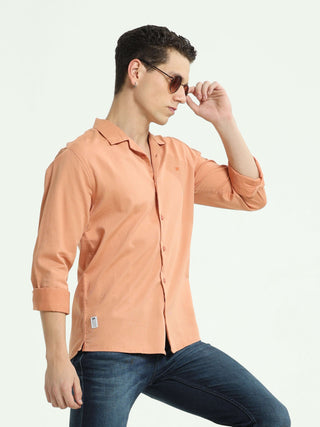 Blush Orange Solid Cuban Collar Shirt - model_poseposition_of_shirtporduct_type
