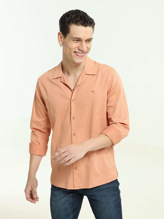 Blush Orange Solid Cuban Collar Shirt - model_poseposition_of_shirtporduct_type