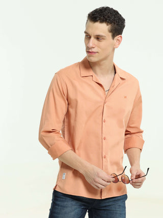 Blush Orange Solid Cuban Collar Shirt - model_poseposition_of_shirtporduct_type