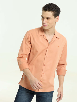 Blush Orange Solid Cuban Collar Shirt - model_poseposition_of_shirtporduct_type