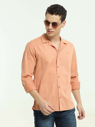 Blush Orange Solid Cuban Collar Shirt - model_poseposition_of_shirtporduct_type