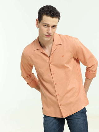 Blush Orange Solid Cuban Collar Shirt - model_poseposition_of_shirtporduct_type