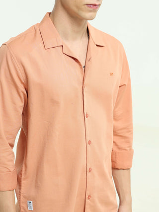 Blush Orange Solid Cuban Collar Shirt - model_poseposition_of_shirtporduct_type