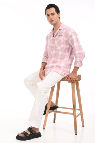 Blush Pink Grid Oversized Checkered Shirt - model_poseposition_of_shirtporduct_type