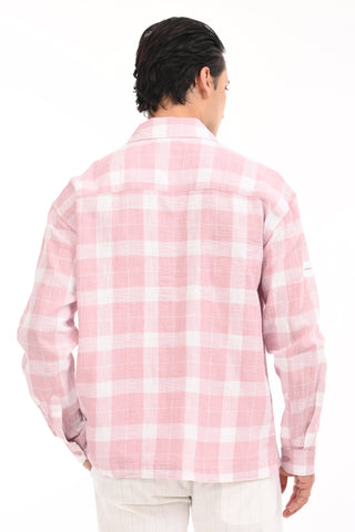 Blush Pink Grid Oversized Checkered Shirt - model_poseposition_of_shirtporduct_type