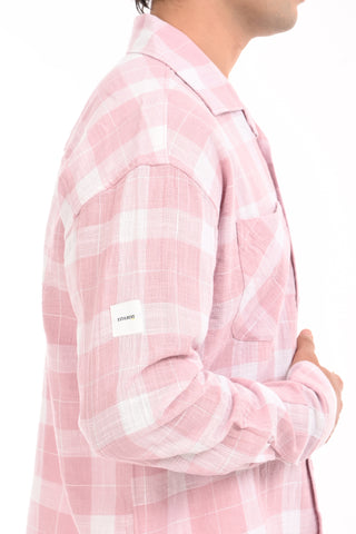 Blush Pink Grid Oversized Checkered Shirt - model_poseposition_of_shirtporduct_type