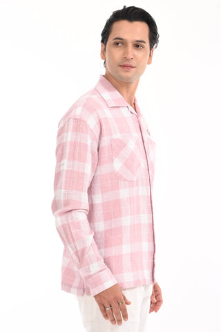 Blush Pink Grid Oversized Checkered Shirt - model_poseposition_of_shirtporduct_type