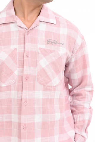 Blush Pink Grid Oversized Checkered Shirt - model_poseposition_of_shirtporduct_type