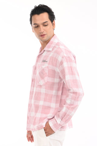 Blush Pink Grid Oversized Checkered Shirt - model_poseposition_of_shirtporduct_type