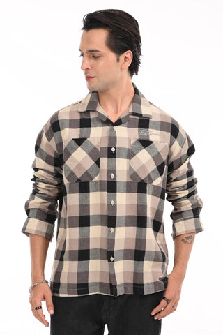 Brown Grid Oversized Checkered Shirt - model_poseposition_of_shirtporduct_type