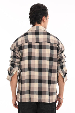Brown Grid Oversized Checkered Shirt - model_poseposition_of_shirtporduct_type