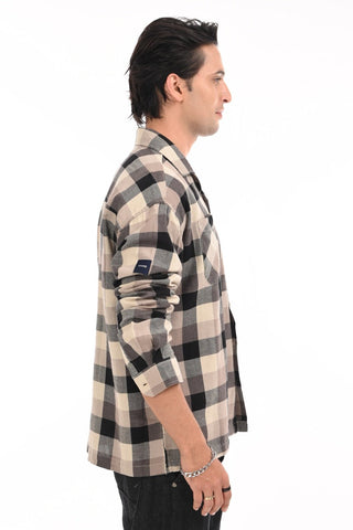 Brown Grid Oversized Checkered Shirt - model_poseposition_of_shirtporduct_type