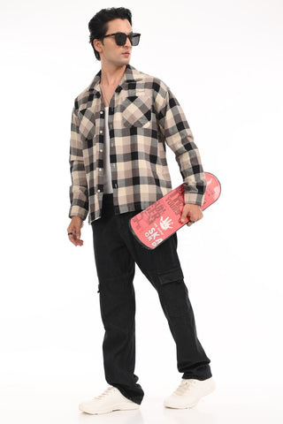 Brown Grid Oversized Checkered Shirt - model_poseposition_of_shirtporduct_type