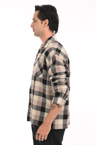 Brown Grid Oversized Checkered Shirt - model_poseposition_of_shirtporduct_type