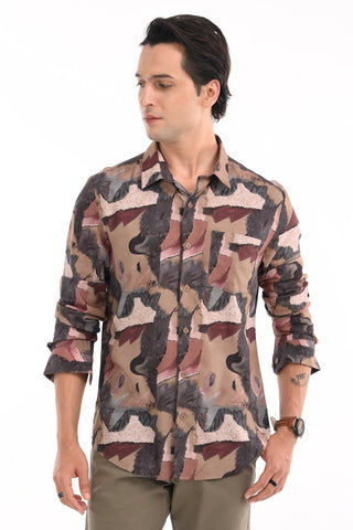 Brown Multicolor Digital Print Shirt - model_poseposition_of_shirtporduct_type