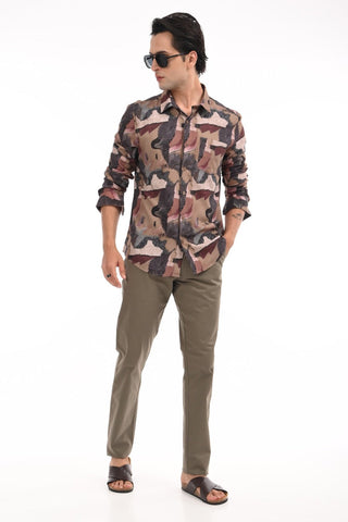 Brown Multicolor Digital Print Shirt - model_poseposition_of_shirtporduct_type