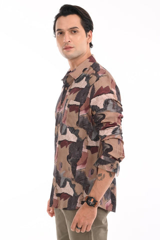 Brown Multicolor Digital Print Shirt - model_poseposition_of_shirtporduct_type