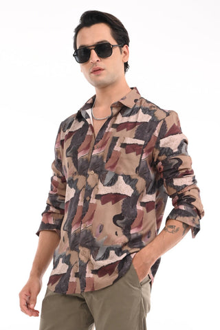 Brown Multicolor Digital Print Shirt - model_poseposition_of_shirtporduct_type