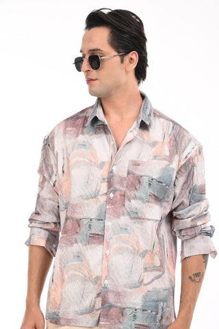 Brown Multicolor Digital Printed Textured Shirt - model_poseposition_of_shirtporduct_type