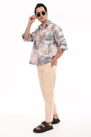 Brown Multicolor Digital Printed Textured Shirt - model_poseposition_of_shirtporduct_type