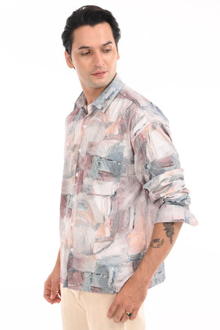 Brown Multicolor Digital Printed Textured Shirt - model_poseposition_of_shirtporduct_type