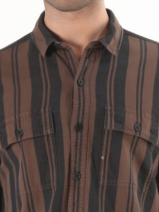 Brown With Black Striped Shirt - model_poseposition_of_shirtporduct_type