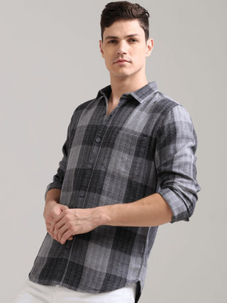 Calm Grey Casual Checks Shirt - model_poseposition_of_shirtporduct_type