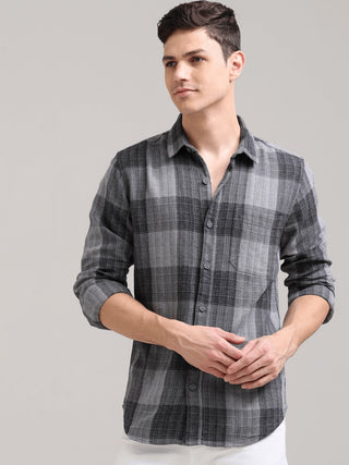 Calm Grey Casual Checks Shirt - model_poseposition_of_shirtporduct_type